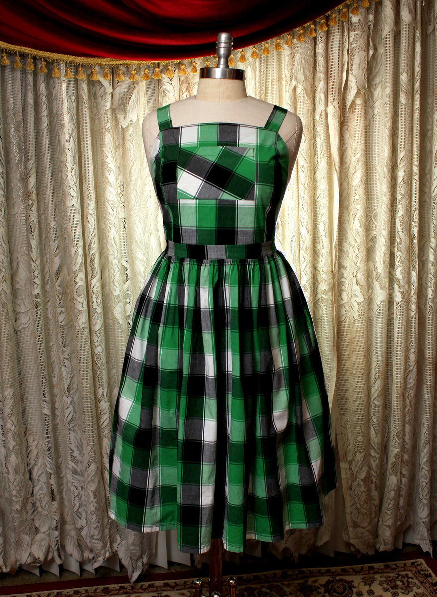green emerald velvet dress Custom Sized Green Plaid Apron Dress