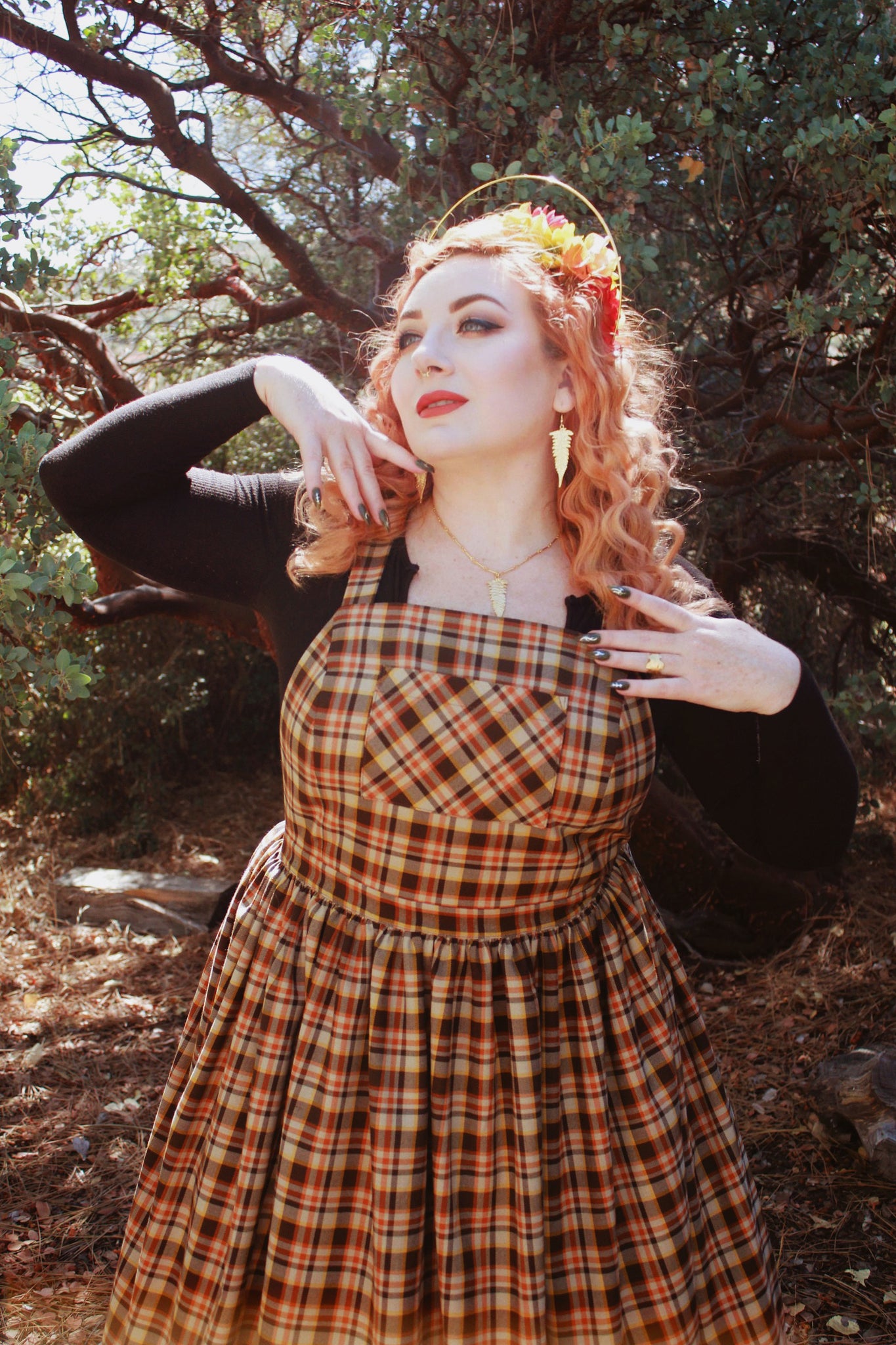 Custom Sized Autumn Plaid Apron Dress