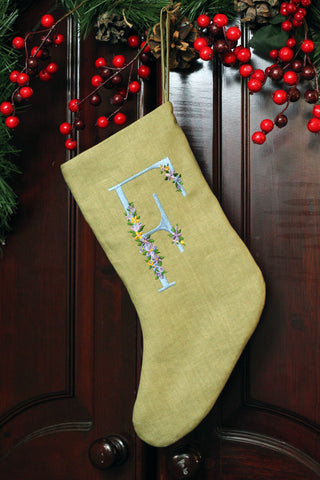 Embroidered Floral Initial Holiday Stocking