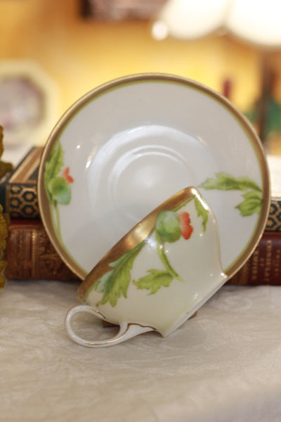 Light Brown Teacup Holster with Poppy Teacup and Saucer