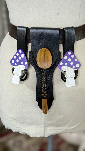 Black Leather Accessory Set with Spoon Holster and Purple Mushroom Skirt Hikes