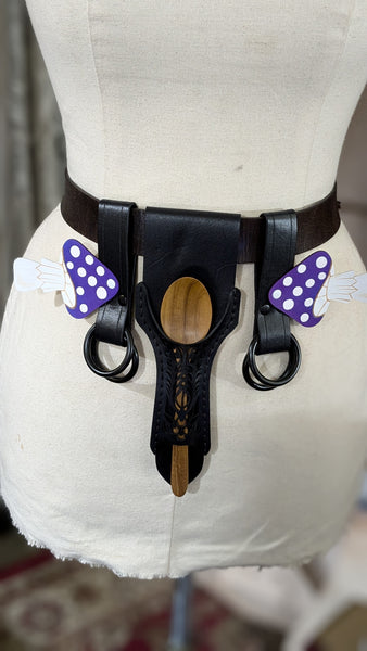 Black Leather Accessory Set with Spoon Holster and Purple Mushroom Skirt Hikes