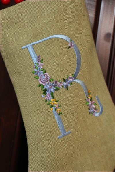 Embroidered Floral Initial Holiday Stocking
