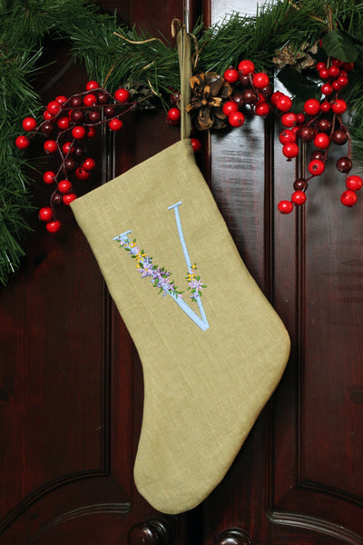 Embroidered Floral Initial Holiday Stocking