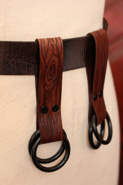 Carved Brown Wood Grain Skirt Hikes with Black Hardware (Set of Two)