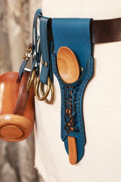 Blue Leather Accessory Set with Spoon Holster, Skirt Hikes and Tankard Holder