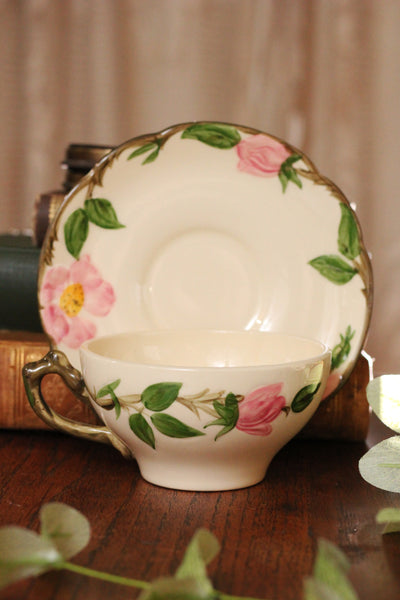 Wood Grain Teacup Holster with Desert Rose Teacup and Saucer