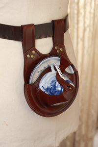 Brown Teacup Holster with Hand Painted Dutch Teacup and Saucer