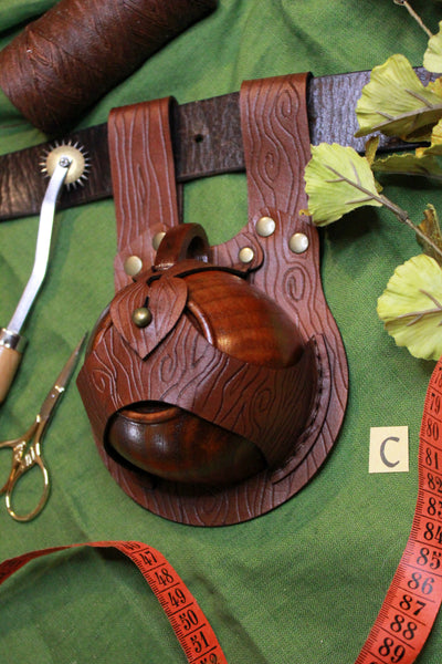 WONKY WARES - Wood Grain Leather Teacup Holster with Wooden Teacup