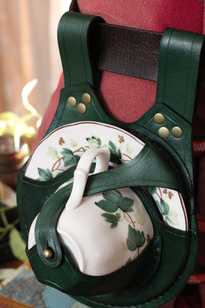 Green Teacup Holster with Ivy Teacup and Saucer