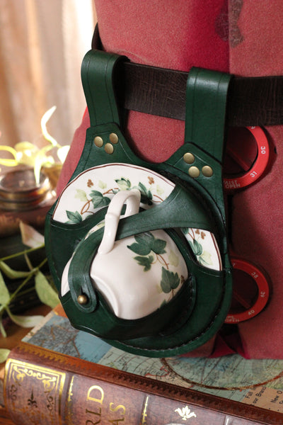 Green Teacup Holster with Ivy Teacup and Saucer