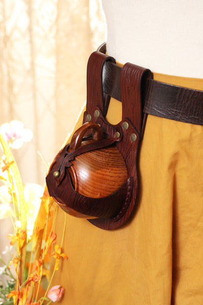 Brown Wood Grain Leather Teacup Holster with Wooden Teacup