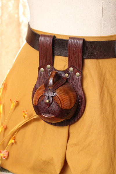 Brown Wood Grain Leather Teacup Holster with Wooden Teacup