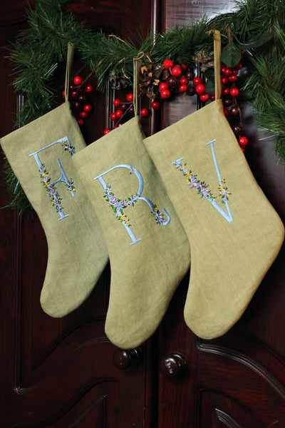 Embroidered Floral Initial Holiday Stocking