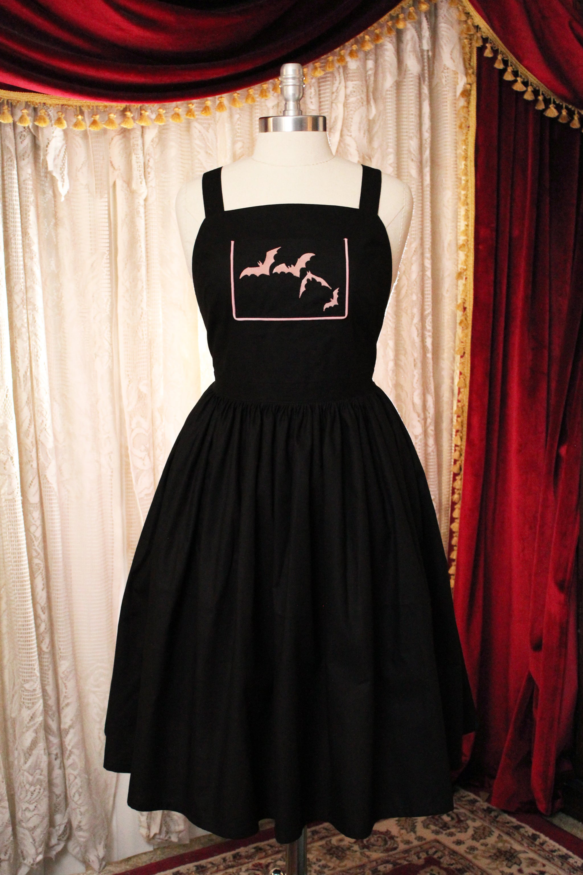 open lace back dress Pink Pastel Goth Apron Dress with Glow in the Dark Bats – Bleu Rose Designs