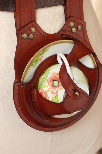 Light Brown Teacup Holster with Poppy Teacup and Saucer