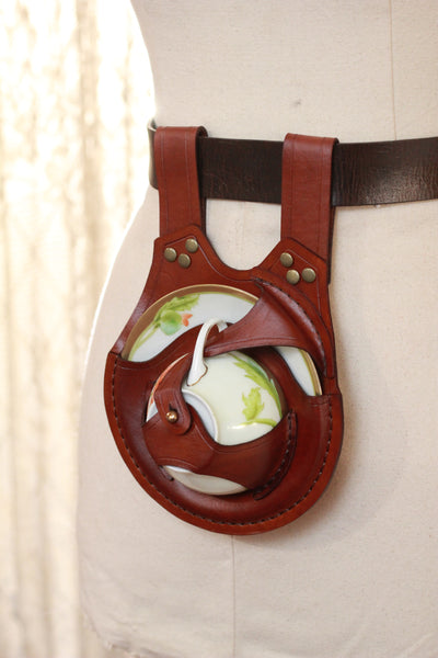 Light Brown Teacup Holster with Poppy Teacup and Saucer