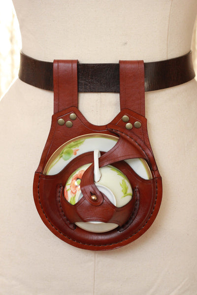 Light Brown Teacup Holster with Poppy Teacup and Saucer