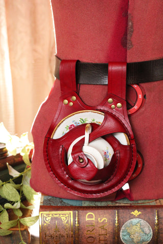 Red Teacup Holster with Floral Teacup and Saucer