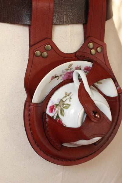 Bordeaux Teacup Holster with Rose Teacup and Saucer