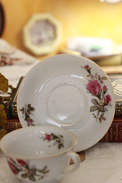 Bordeaux Teacup Holster with Rose Teacup and Saucer