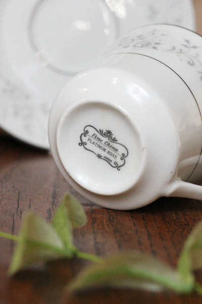 Black Teacup Holster with Platinum Rose Cup and Saucer