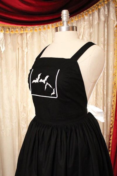 White Goth Apron Dress with Glow in the Dark Bats