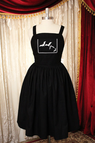 White Goth Apron Dress with Glow in the Dark Bats