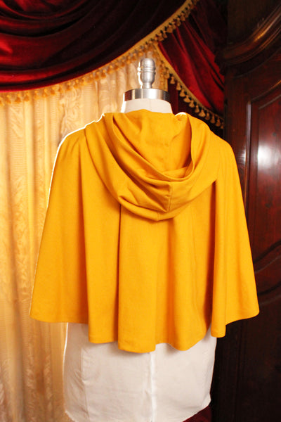 Yellow Linen Mushroom Cape with Hood and Leaf Closure