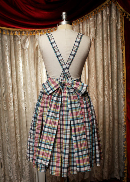 Custom Sized Pastel and Black Plaid Apron Dress