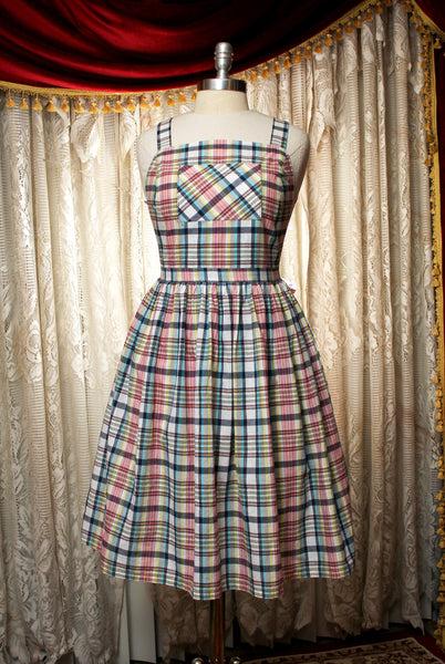 Custom Sized Pastel and Black Plaid Apron Dress