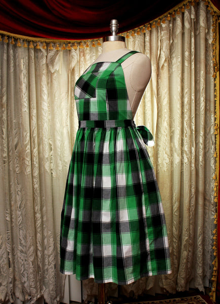 Custom Sized Green Plaid Apron Dress