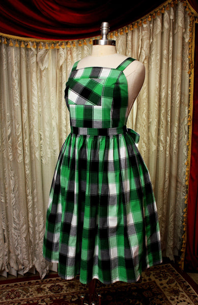 Custom Sized Green Plaid Apron Dress