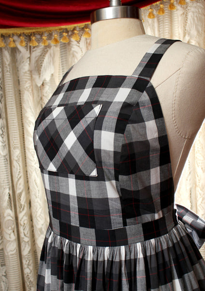 Custom Sized Black and White  Plaid Apron Dress