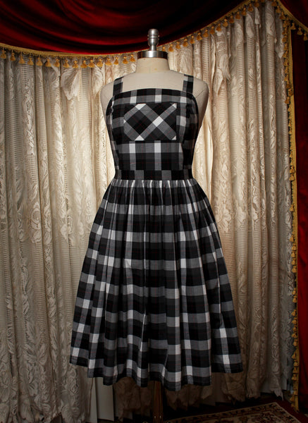 Custom Sized Black and White  Plaid Apron Dress