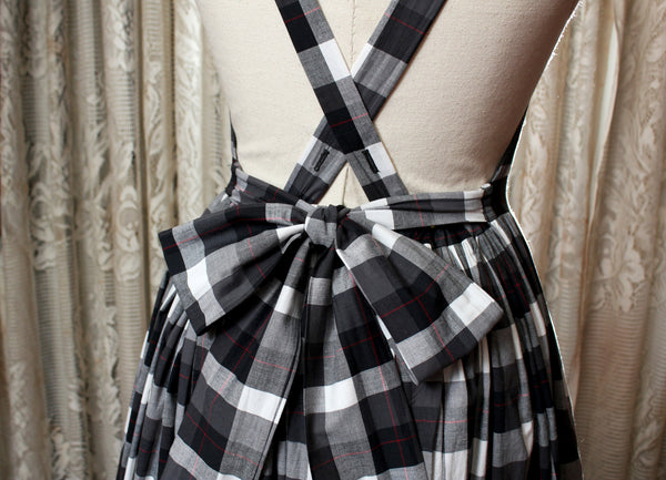 Custom Sized Black and White  Plaid Apron Dress