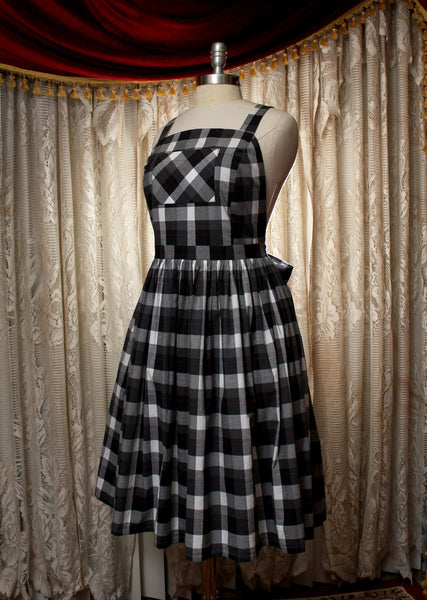 Custom Sized Black and White  Plaid Apron Dress