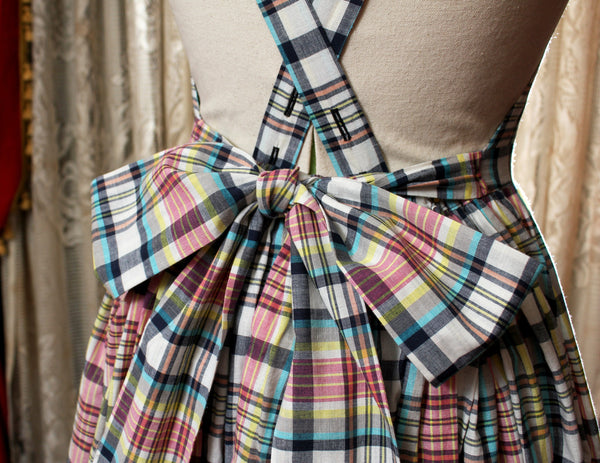 Custom Sized Pastel and Black Plaid Apron Dress