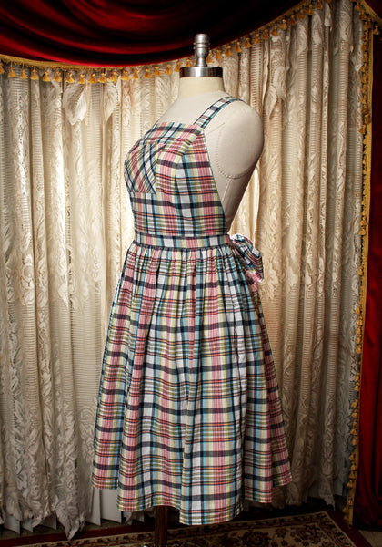 Custom Sized Pastel and Black Plaid Apron Dress