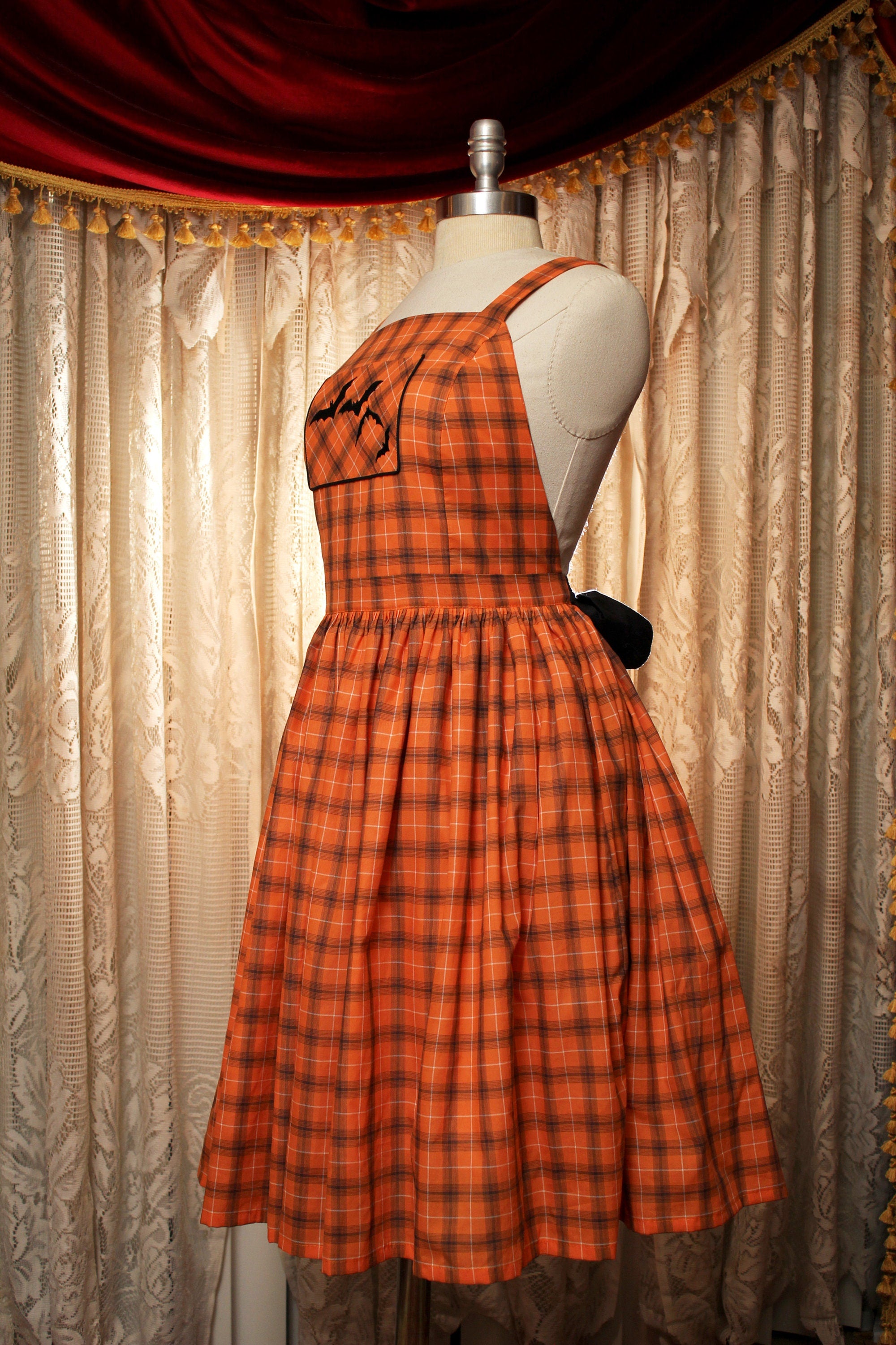 Custom Sized Halloween Plaid Apron Dress with Bats – Bleu Rose Designs