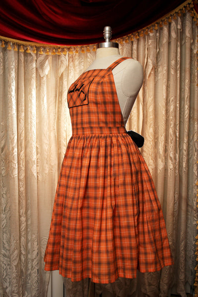 Custom Sized Halloween Plaid Apron Dress with Bats