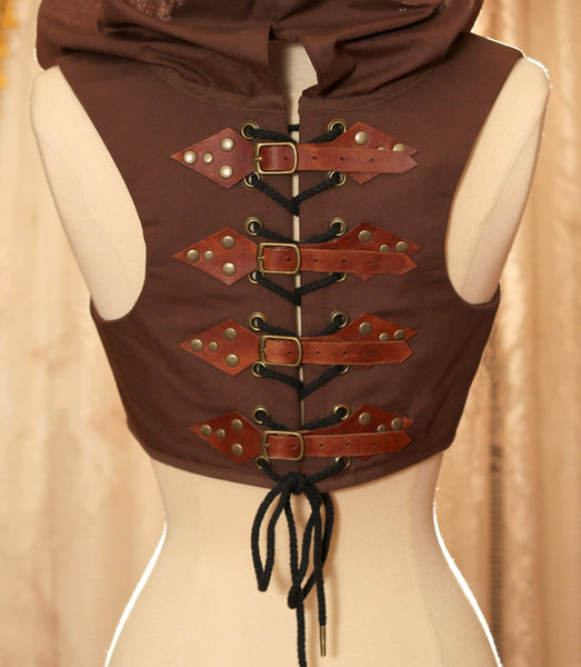 The Thief - Hooded Underbust Corseted Harness in Brown