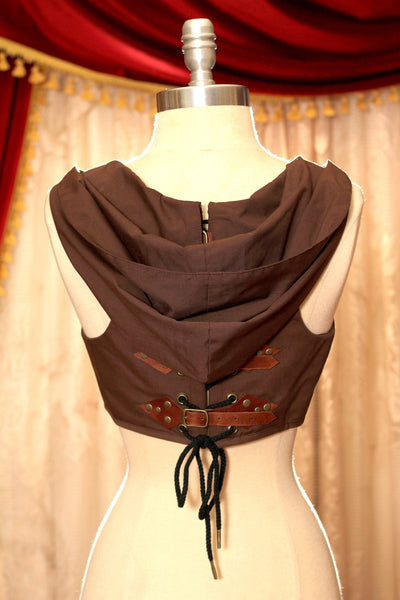 The Thief - Hooded Underbust Corseted Harness in Brown